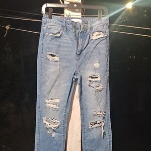 Trendy Distressed Women's Boyfriend Jeans in Light Blue
